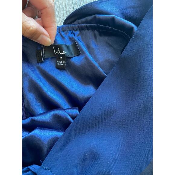 Lulus Aim for Amour Navy Blue Halter Neck Chiffon Maxi Slit Women's Dress M - Picture 12 of 12